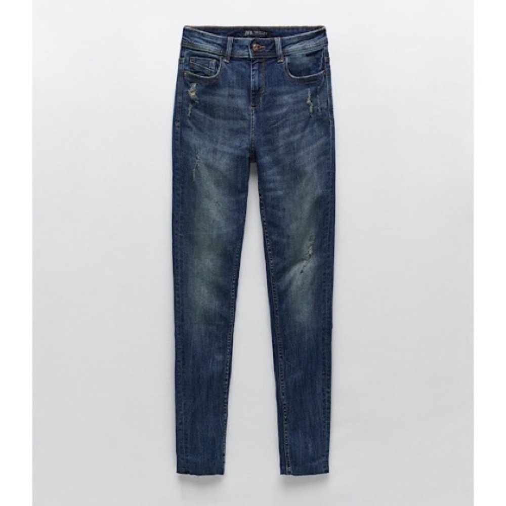 ZARA Z1975 Mid-Rise Frayed Hem Skinny Jeans